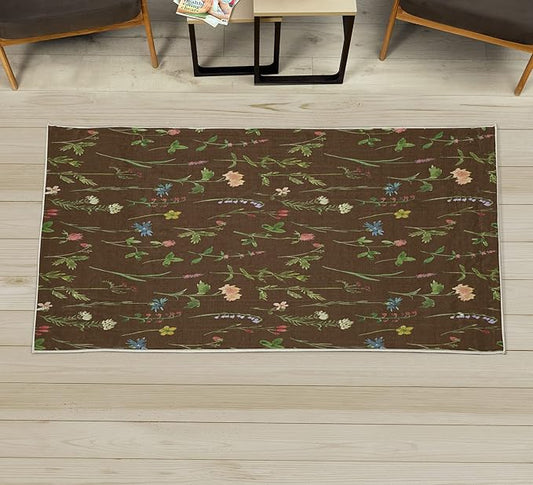 Ambesonne Floral Decorative Rug, Spring Season Themed Watercolors Painting of Herbs Flowers Botany Garden Art, Quality Carpet for Bedroom Dorm and Living Room, 2' x 5', Lime Green