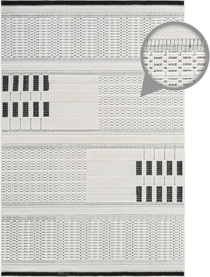 CAMILSON Modern Rug 6x9 Luxury Geometric Pattern Micro Loop Area Rugs Soft High and Low Pile Stain Resistant Easy to Clean Non-Shedding Durable Living Room Office Indoor Carpet (White/Black)