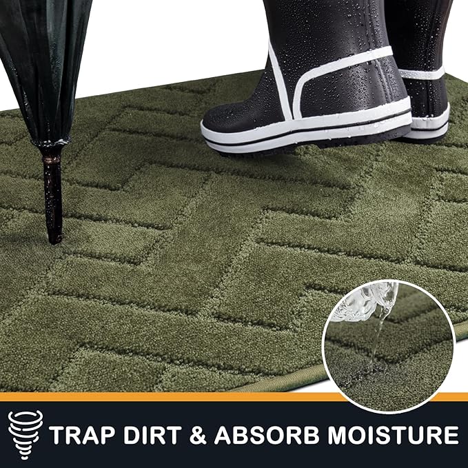 PURRUGS Dirt Trapping Door Mat 32" x 70", Non-Slip Machine Washable Entry Rug, Shoe Scraper, Dog Doormat, Super Absorbent Welcome Mat for Front & Back Door, Muddy Wet Shoes & Paws, Sage Green