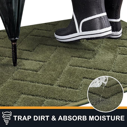 PURRUGS Dirt Trapping Door Mat 24" x 35.5", Non-Slip Machine Washable Entry Rug, Shoe Scraper, Dog Doormat, Super Absorbent Welcome Mat for Front & Back Door, Muddy Wet Shoes & Paws, Sage Green