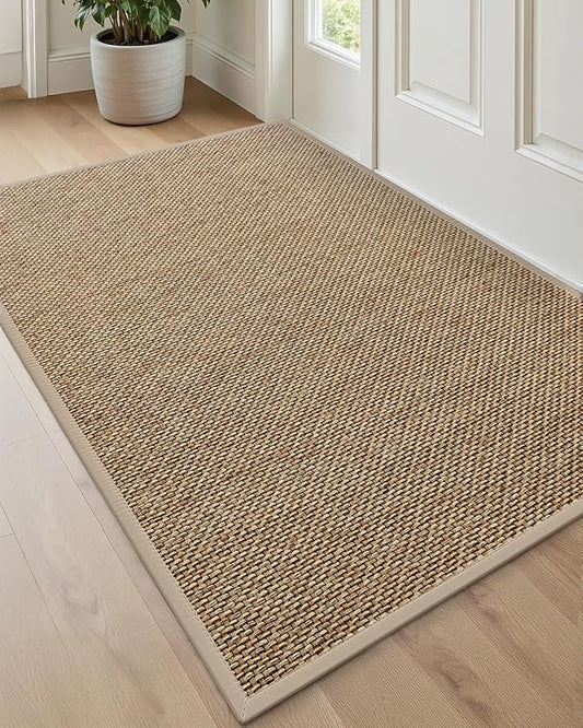 DEXI Ultra Thin Entryway Indoor Door Mat 36x56, Non Slip Rubber Backing Inside Entry Mat, Low Profile Easy Clean Dirt Trapper Doormat for Inside Entrance Patio, Beige