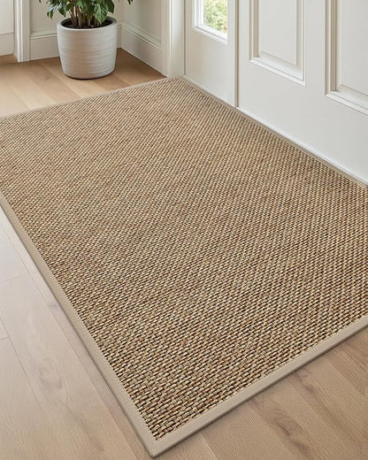 DEXI Ultra Thin Entryway Indoor Door Mat 32x48, Non Slip Rubber Backing Inside Entry Mat, Low Profile Easy Clean Dirt Trapper Doormat for Inside Entrance Patio, Beige