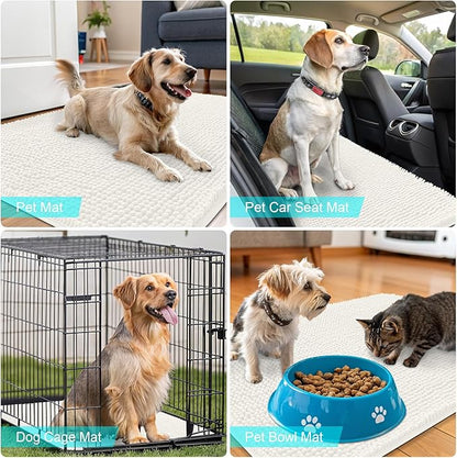 OLANLY Dog Door Mat for Muddy Paws 47x24, Absorbs Moisture and Dirt, Absorbent Non-Slip Washable Doormat, Quick Dry Chenille Mud Mat for Dogs, Entry Indoor Entryway Carpet for Inside Floor, Ivory