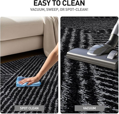 Rugshop Geometric Diamond Stripe Shag Runner Rug Anthracite Dark Gray 2' 3" x 12' Great for Long Hallways, Open Entryways, or Galley Kitchens
