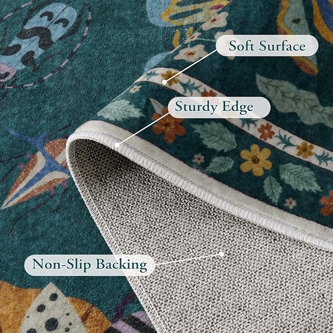 Lahome Insect Print 5x7 Area Rugs for Living Room, Soft Washable Rugs for Bedroom Ultra-Thin Non Slip Modern Rug, Stain Resistant Throw Rug Carpet for Office Nursery Dining Room(5'x7',Dark Green)