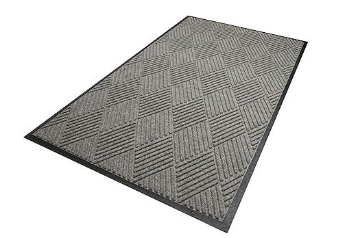 WaterHog Diamond | Commercial-Grade Entrance Mat with Rubber Border – Indoor/Outdoor, Quick Drying, Stain Resistant Door Mat (Medium Grey, 3' x 6')