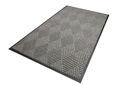 M+A Matting WaterHog Diamond | Commercial-Grade Entrance Mat with Rubber Border – Indoor/Outdoor, Quick Drying, Stain Resistant Door Mat (Medium Grey, 4' x 12')