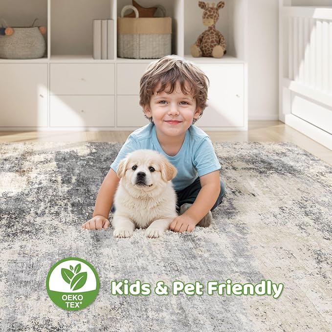 10x14 Area Rugs Living Room: Washable Large Abstract Modern Soft Rug Stain Resistant Indoor Floor Non Slip Accent Carpet for Bedroom Nursery Playroom Office Dining Room Dorm Home House- Gray Brown