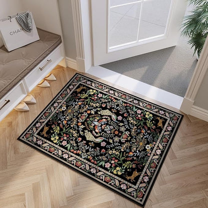 Entryway Rug 2x3 Rug Door Mat Indoor Entrance Washable Rug Small Non-Slip Low Pile Throw Rugs for Entryway, Kitchen, Front Door Indoor Entrance, Entry (Vibrant Black)