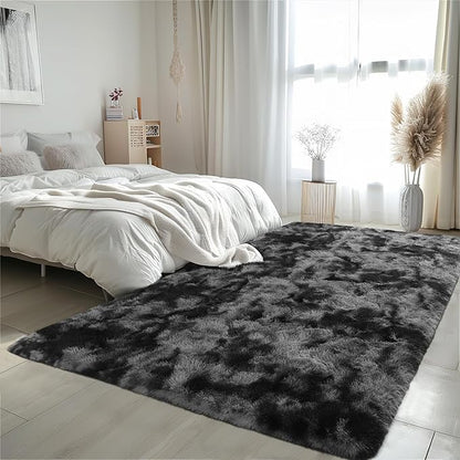 Zentavio Black and Grey Area Rugs for Living Room Large Men Room Carpet 8x10 Bedroom Fluffy Furry Shag Aesthetic Plush High Pile Floor Rug for Kids Room Dorm Home Decor Gray