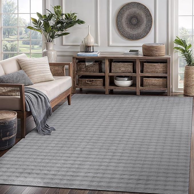 CAMILSON Modern Gray Non Slip Rug 5x7 Ultra Soft High Pile Area Rugs Non Skid Rubber Backing Durable & Easy to Clean Carpet for Living Room Bedroom Kids Room Indoor Use (5 x 7 Gray)