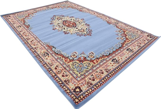 Unique Loom Reza Collection Traditional Persian Style Area Rug, 7 x 10 ft, Light Blue/Ivory