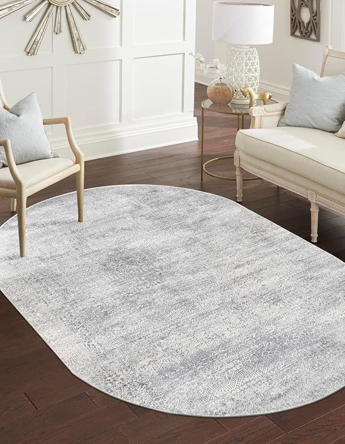 Unique Loom Finsbury Collection Area Rug - Sarah (7' 10" x 10' Oval, Gray/ Ivory)