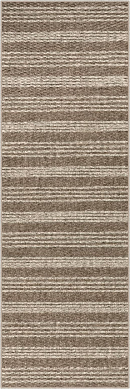 Lahome Striped Easy Jute 2x6 Runner Rug, Farmhouse Kitchen Rugs Non Slip Washable Entryway Hallway Runner, Neutral Non Shedding Lightweight Indoor Outdoor Carpet for Foyer Corridor, Khaki