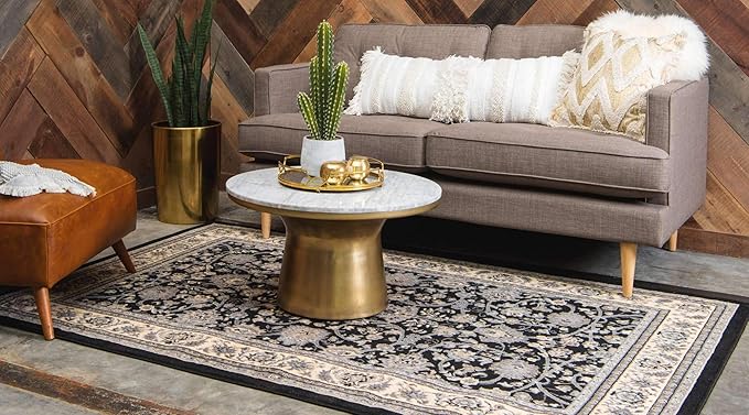 Unique Loom Sialk Hill Collection Area Rug - Washington (6' 1" x 9' Rectangle Black/Gray)