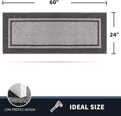 PURRUGS Dirt Trapping Door Mat 24" x 60", Non-Slip/Skid Machine Washable Entryway Rug, Shoes Scraper, Area Rug, Super Absorbent Welcome Mat for Muddy Wet Shoes and Paws, Light Grey & Dark Grey