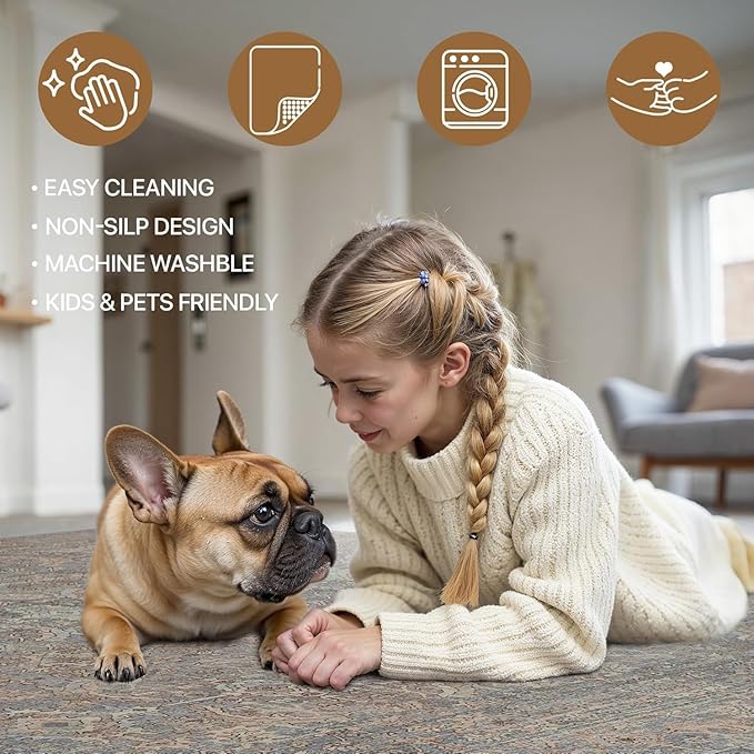 Bavni 2x7 Runner Rug Machine Washable Boho Runners for Hallway,Ultra-Thin Low Pile Rug,Lightweight Indoor Carpet,Non Slip Floral Runners for Enrtyway, Corridor, Home Office, Kitchen,Grayish Blue