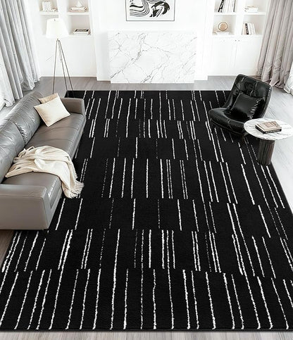 YIHOUSE 8x10 Abstract Line Area Rug, Modern Washable Stain Resistant Rugs Non Slip, Soft Indoor Large Floor Carpet for Living Room, Bedroom,Dining Room, Black and White