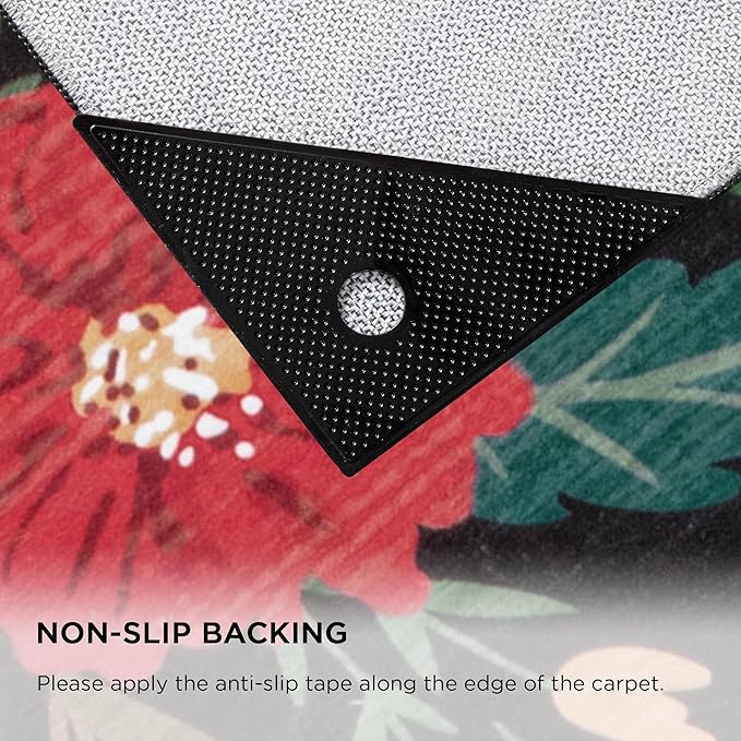 5x7 Washable Rug for Living Room, Floral Black Area Rug, Non Slip Low Pile Soft Flower Carpet, Large Rugs for Bedroom, Dining Room, Office, Kids Playroom, Nursery