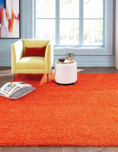 Unique Loom Solid Shag Collection Area Rug (8' Square, Tiger Orange)