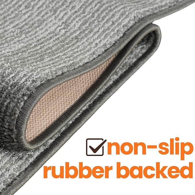 10ft Custom Cut Runner Rug for Narrow Hallways Kitchens - Striped Grey | Non-Slip & Washable | No-Fray Edge Finished