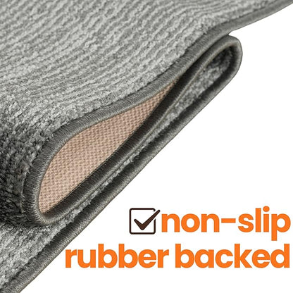 10ft Custom Cut Runner Rug for Narrow Hallways Kitchens - Striped Grey | Non-Slip & Washable | No-Fray Edge Finished