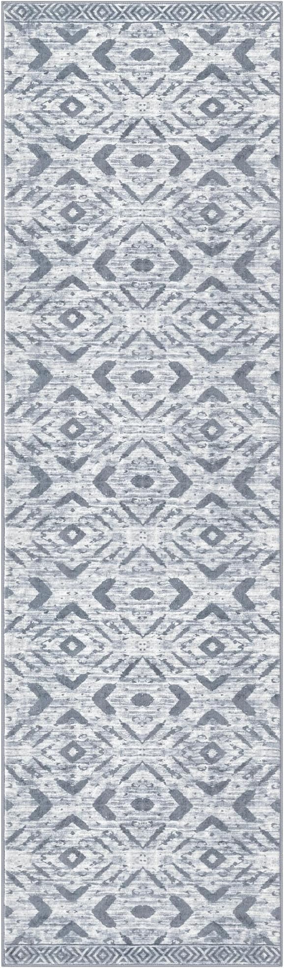 KILOCOCO Kitchen Runner Rug Hallway Runner Rug Washable, Soft Runners Rugs Non Slip Printed Distressed Laundry Room Rugs, Low-Pile Runners for Entryway Bedroom Living Room, 2x7 Grey White
