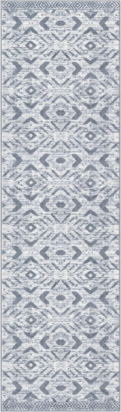 KILOCOCO Kitchen Runner Rug Hallway Runner Rug Washable, Soft Runners Rugs Non Slip Printed Distressed Laundry Room Rugs, Low-Pile Runners for Entryway Bedroom Living Room, 2x7 Grey White