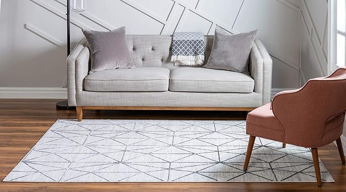 Rugs.com Lattice Trellis Collection Rug – 3' x 5' White Low-Pile Rug Perfect for Living Rooms, Large Dining Rooms, Open Floorplans