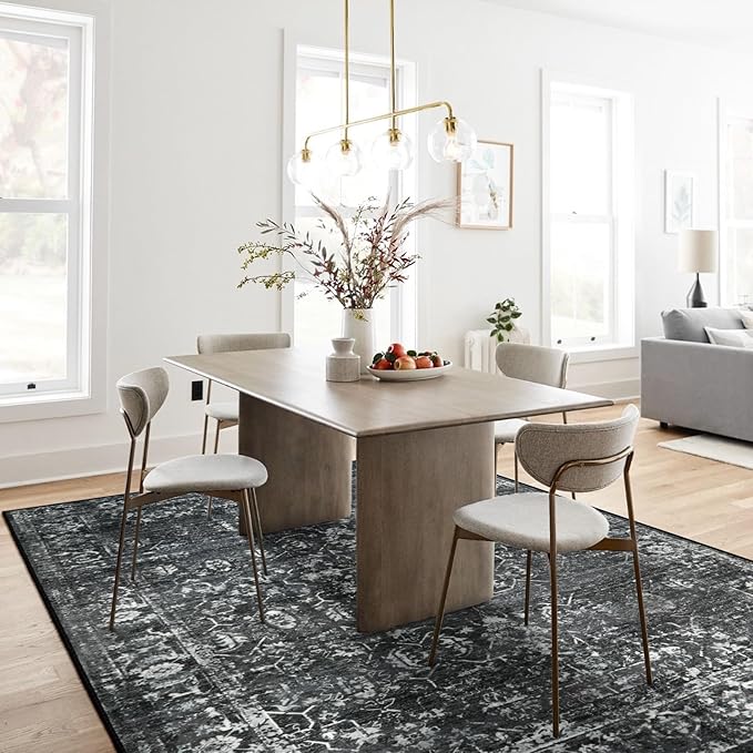 Lahome 8x10 Area Rugs for Living Room Washable Rugs 8x10 Black Large Rug Indoor Carpet, Vintage Distressed Rug Soft Non Slip Area Rug for Bedroom Dining Room Home Office(8 x 10, Black/Grey)