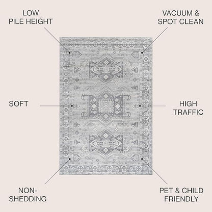 JONATHAN Y Modern Vintage Medallion Light Grey Indoor Area Rug, 3x5, Country, Floral, Easy-Cleaning for Living Room, Bedroom, Kitchen, Pet Friendly, Non-Shedding (MDP108B-3)