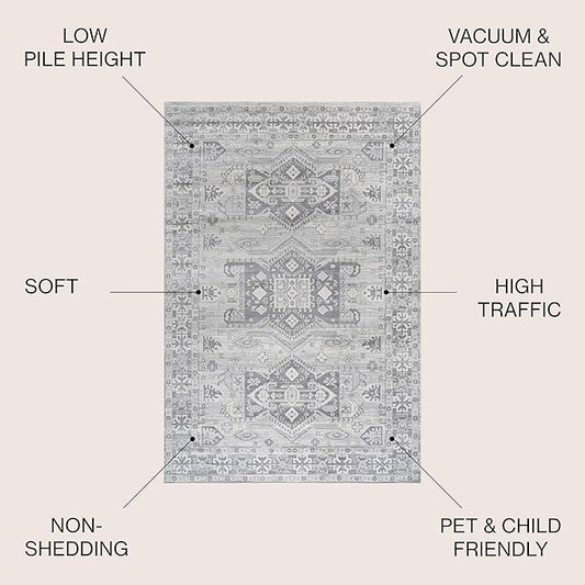 JONATHAN Y Modern Vintage Medallion Light Grey Indoor Area Rug, 3x5, Country, Floral, Easy-Cleaning for Living Room, Bedroom, Kitchen, Pet Friendly, Non-Shedding (MDP108B-3)
