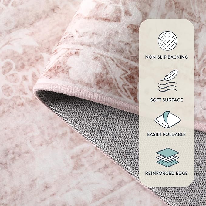 Lahome Pink Area Rugs 8x10,Washable Boho Living Room Rugs,Floral Large Area Rugs Non-Slip Soft Bedroom Rug 8x10 Under Bed Baby Girl Nursery Rug for Dining Room Table Office (Pink,8'X10')