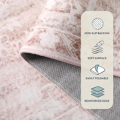 Lahome Pink Rug 6x9 Area Rugs - Soft Washable Rugs For Bedroom Aesthetic-Rugs For Living Room Non Slip Ultra Thin,Boho Girls Playroom Rug Farmhouse Stain Resistant Carpet For Office Room (Pink, 6'X9')