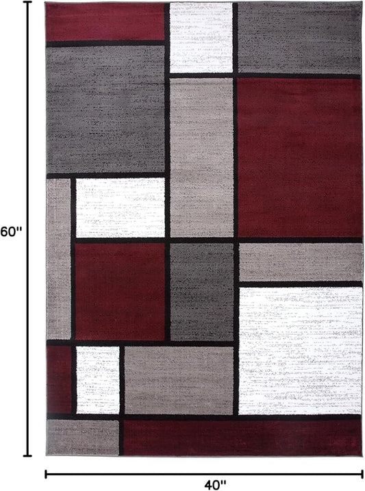 Rugshop Modern Geometric Boxes Red Area Rug, Fade-Resistant Carpet for Bedroom, Home Office, or Entryway, 3'3" x 5'
