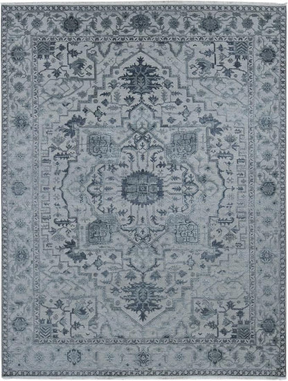 Ash Grey Design with All Over Pattern Wool and Silk Hand Knotted Oriental Rug (9'x12')