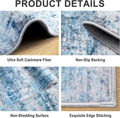 Area Rugs Living Room Rug - 5x7 Washable Modern Abstract Soft Neutral Non-Slip Carpet Large Indoor Floor Thin Carpets for Bedroom Dining Room Farmhouse Nursery Home Office Blue Grey