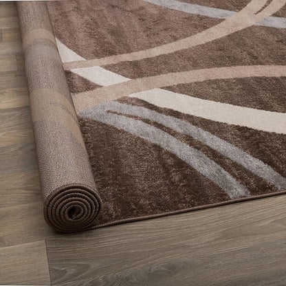 Rugshop Modern Wavy Circles Design Area Rug, Carpet with Jute Backing for Bedroom, Office, or Entryway, Brown, 4' x 6'