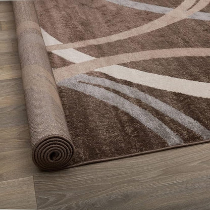 Rugshop Modern Wavy Circles Design Round Rug, Carpet with Jute Backing for Dining Room, Bedroom, or Living Room, Brown, 6'6" Round