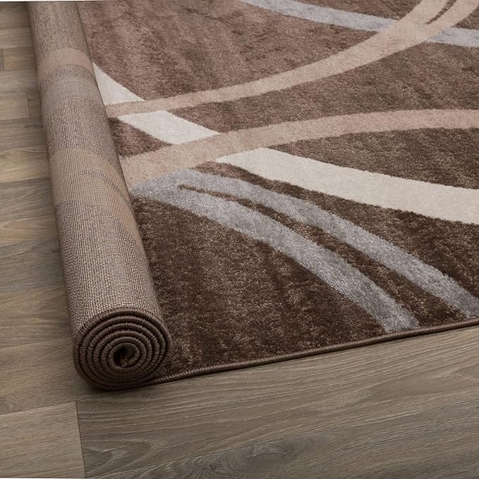 Rugshop Modern Wavy Circles Design Oval Rug, Non-Shedding Carpet for Bedroom, Living Room, or Dining Room, Brown, 5' x 7' Oval