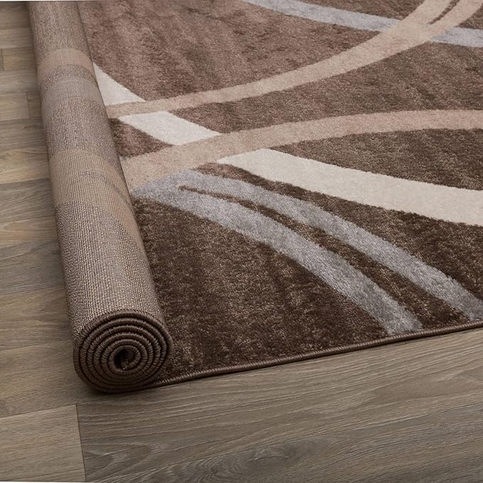 Rugshop Modern Wavy Circles Design Area Rug, Fade-Resistant Carpet for Living Room, Bedroom, or Office, Brown, 5'3" x 7'3"