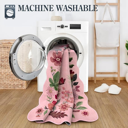 Lahome Floral Living Room Rugs, Pink Area Rugs 5x7 Rug for Bedroom Ultra-Thin Soft Rug, Non-Slip Washable Rugs Stain Resistant Throw Boho Rug for ‎‎Nursery Playroom Classroom (5x7ft, Pink)