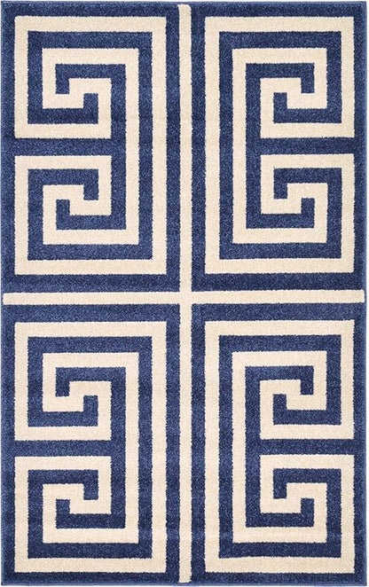 Unique Loom Athens Collection Classic Geometric Modern Border Design Area Rug (3' 3 x 5' 3 Rectangular, Navy Blue/ Beige)