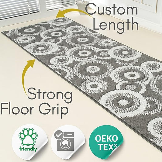 Custom Size Grey Hallway Runner Rug | Cut to Length 2'3" x 5' (Runner) | Non-Slip & Machine Washable | REMNAZ