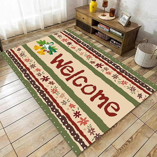 Vintage Christmas Area Rugs 6x8ft Merry Christmas Snowflakes Floral Winter Holiday Decorative Floor Mats Xmas Decorative Rugs for Living Room Bedroom Doormats Welcome Mats Non-Slip and Durable