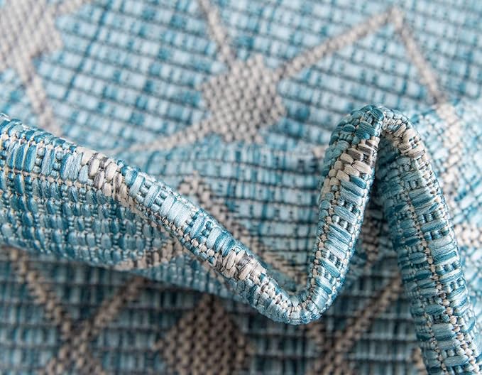 Unique Loom Outdoor Trellis Collection Area Rug - Tribal Trellis (9' x 12' Rectangle, Aqua/ Ivory)