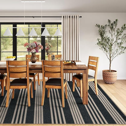 Lahome Striped 8x10 Easy Jute Rug, Washable Rugs for Living Room Dining Room Farmhouse Indoor Outdoor Carpet, Neutral Non Slip Non Shedding Black Carpet for Office Backyard Patio