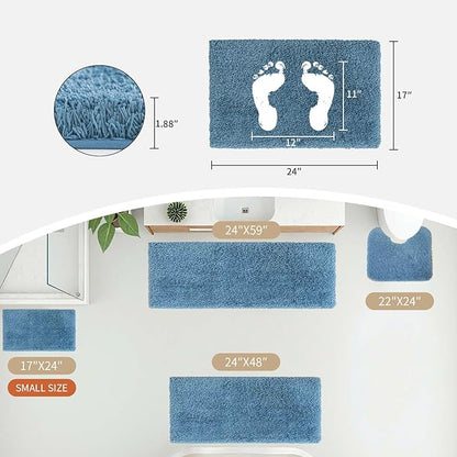 Small Bathroom Rug 17x24 Non Slip Blue Fluffy Bath Mat for Bathroom Floor Washable Plush Luxury Bath Rug for Tub Soft Shaggy Absorbent Shower Mat