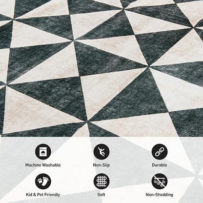 Rugshop Geometric Diamond Washable Non Slip Area Rug 2' x 4' Cream