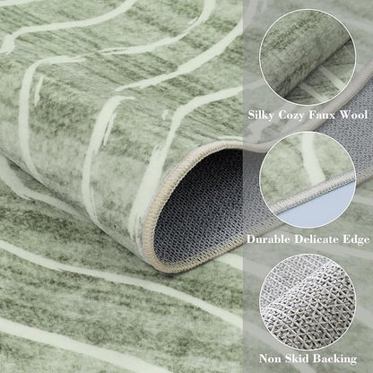 LIVEBOX 8x10 Modern Area Rugs for Living Room, Abstract Non-Slip Washable Rugs, Minimalist Wave Striped Neutral Boys Girl Nursery Area Rug for Bedroom, Carpet for Playroom Office(Sage Green,8'x10')